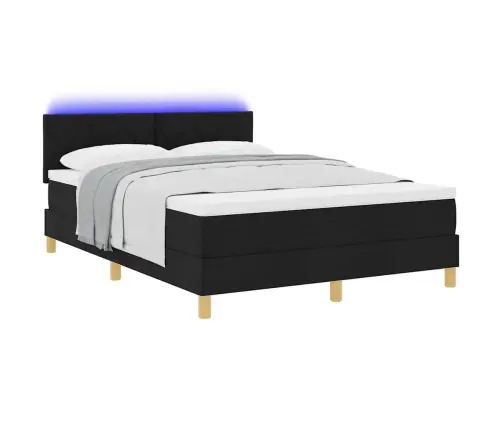 Led Box Spring Voodi Madratsiga Peaga Must 140 X 200 Cm Kangas
