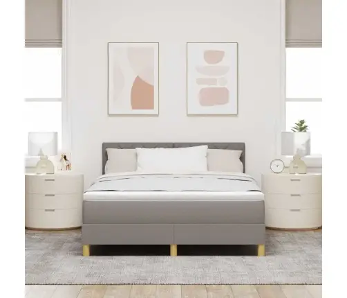 Kastes Atsperu Gulta Ar Matraci Un Led Pelēkbrūna 140X200 Cm Audums Vidaxl