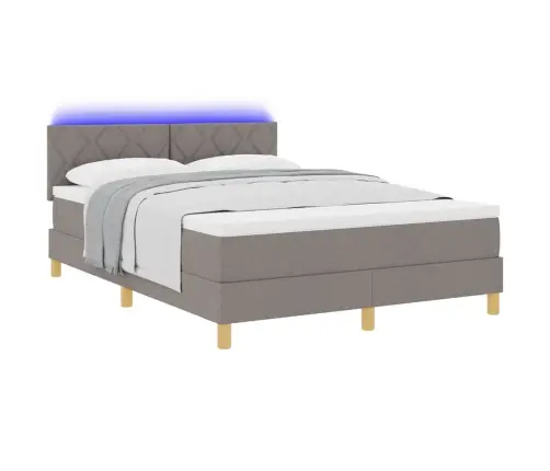 Kastes Atsperu Gulta Ar Matraci Un Led Pelēkbrūna 140X200 Cm Audums Vidaxl