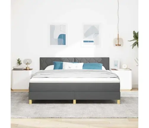 Gulta Ar Kasti Un Matraci & Led Tumši Pelēka 180X200 Cm Auduma Vidaxl