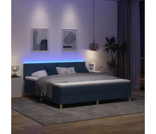 Gultas Pamatne Ar Matraci Un Led Zila 180X200 Cm Audums Vidaxl