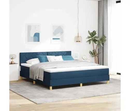 Gultas Pamatne Ar Matraci Un Led Zila 180X200 Cm Audums Vidaxl