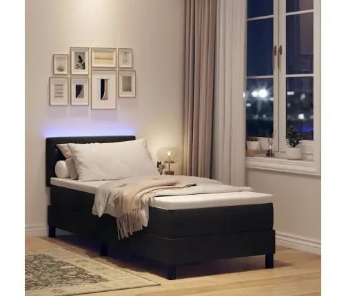 Led Box Spring Voodi Madratsiga Lediga Must 80 X 200 Cm Samet