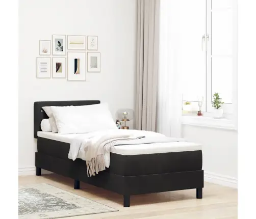 Led Box Spring Voodi Madratsiga Lediga Must 80 X 200 Cm Samet