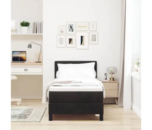 Led Box Spring Voodi Madratsiga Lediga Must 80 X 200 Cm Samet