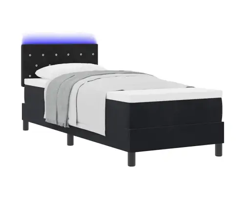 Led Box Spring Voodi Madratsiga Lediga Must 80 X 200 Cm Samet