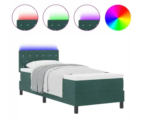 Gultas Pamatne Ar Matraci Un Led Tumši Zaļā Krāsā 80X200 Cm No Samta Vidaxl