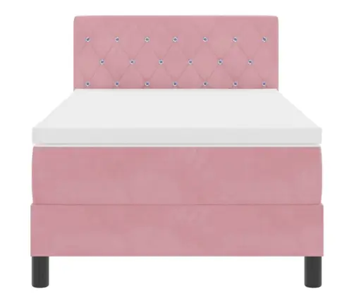 Led Box Spring Voodi Madratsiga Lediga Roosa 90 X 190 Cm Samet