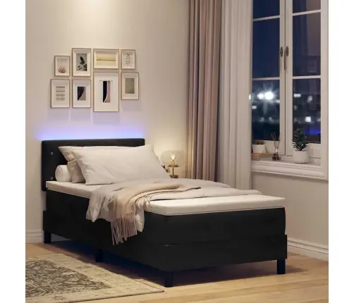 Led Čiužinio Lova Su Čiužiniu Juoda 90 X 200 Cm Aksomas