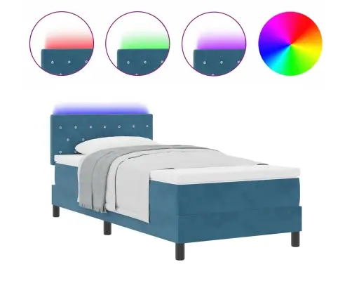 Led Box Spring Voodi Madratsiga Tumesinine 90 X 200 Cm Samet