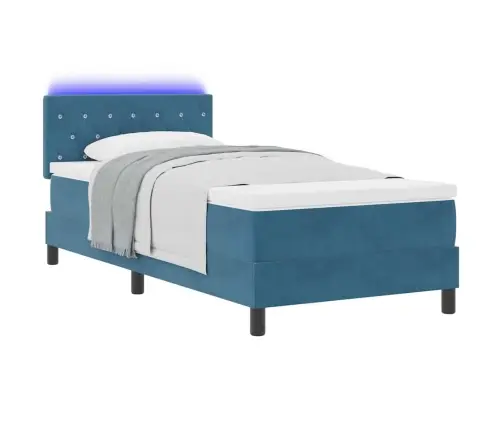 Led Box Spring Voodi Madratsiga Tumesinine 90 X 200 Cm Samet