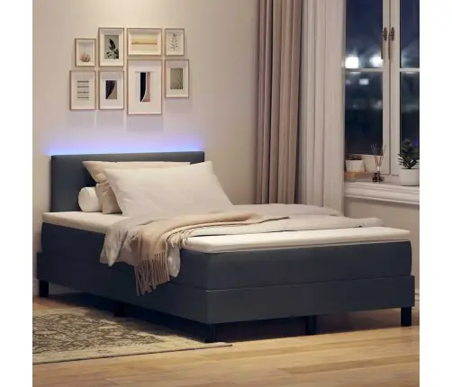 Kastes Atsperu Gulta Ar Matraci & Led Tumši Pelēks 120X190 Cm Samts Vidaxl