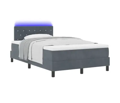 Kastes Atsperu Gulta Ar Matraci & Led Tumši Pelēks 120X190 Cm Samts Vidaxl