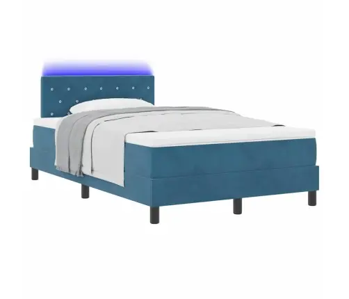 Gultas Kaste Ar Matraču & Led Tumši Zila 120X190 Cm Samts Vidaxl