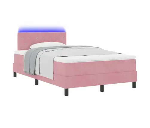 Led Gultas Pamatne Ar Matraci Ar Led Rozā 120 X 190 Cm Samts Vidaxl