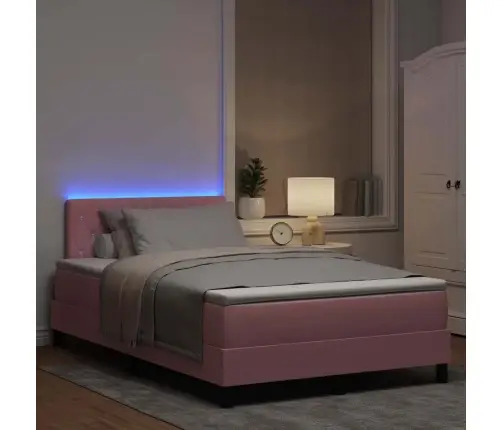 Led Gultas Pamatne Ar Matraci Ar Led Rozā 120 X 200 Cm Samts Vidaxl