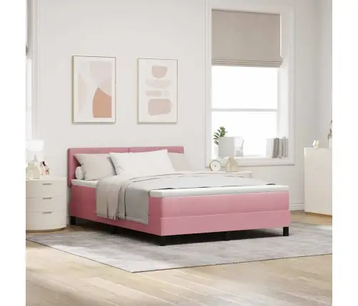 Led Box Spring Voodi Madratsiga Lediga Roosa 140 X 190 Cm Samet