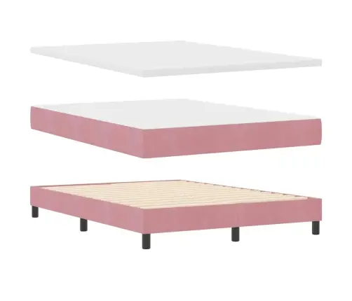 Led Box Spring Voodi Madratsiga Lediga Roosa 140 X 190 Cm Samet