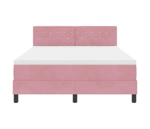 Led Box Spring Voodi Madratsiga Lediga Roosa 140 X 190 Cm Samet