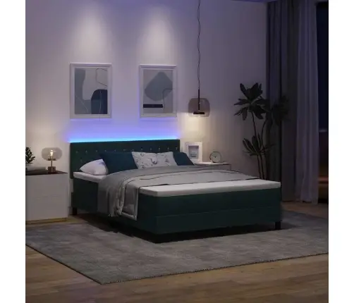 Led Box Spring Voodi Peaga Tume Rohelise 160 X 200 Cm Samet