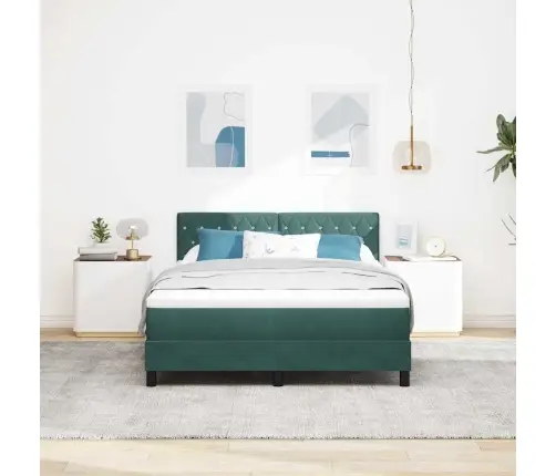 Led Box Spring Voodi Peaga Tume Rohelise 160 X 200 Cm Samet