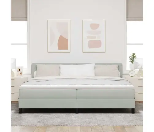 Led Box Spring Voodi Madratsiga Helehall 200 X 200 Cm Samet