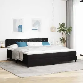 Kastītes Atsperu Gulta Ar Galvas Klāju Melna 200 X 200 Cm Samts Vidaxl