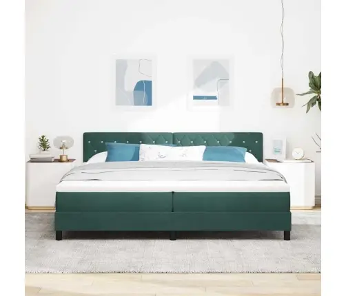 Cietā Gultas Pamatne Ar Matraci Un Led Tumši Zaļa 200X200 Cm Samtā Vidaxl