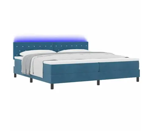 Box Spring Gulta Ar Matraci Un Led Tumši Zilā 200X200 Cm Samta Vidaxl