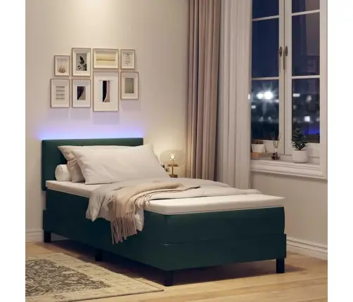 Led Box Spring Voodi Madratsiga Tume Rohelise 80 X 200 Cm Samet