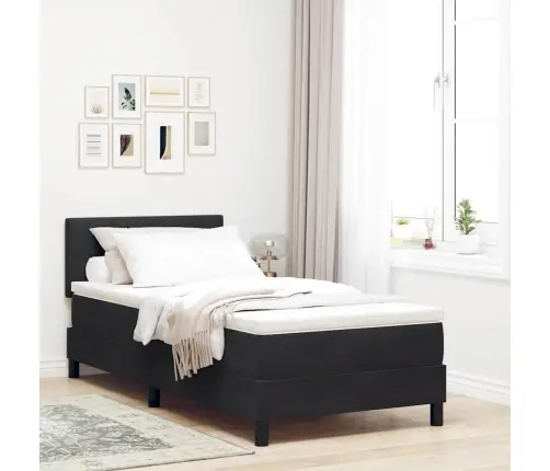 Led Box Spring Voodi Madratsiga Peaga Must 90 X 190 Cm Samet