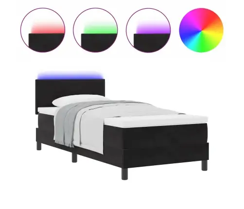 Led Box Spring Voodi Madratsiga Peaga Must 90 X 190 Cm Samet