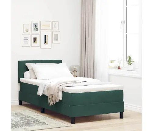 Box Spring Gulta Ar Matraci Un Led Tumši Zaļa 90X190 Cm Samts Vidaxl