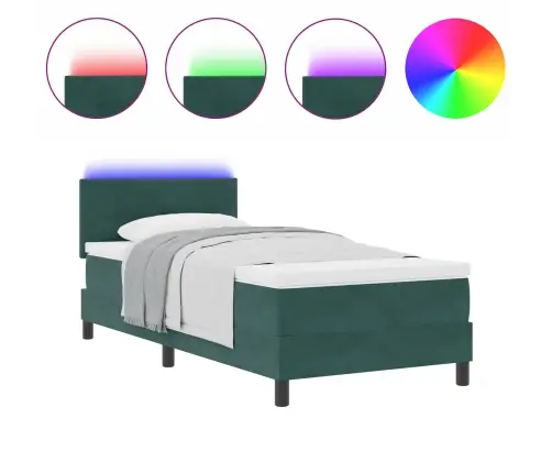 Box Spring Gulta Ar Matraci Un Led Tumši Zaļa 90X190 Cm Samts Vidaxl