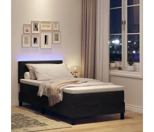 Gultas Rāmis Ar Matrača Un Led Melnā Krāsā 100X200 Cm No Samta Vidaxl