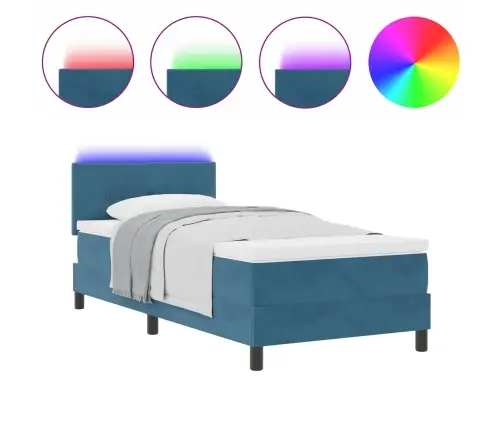 Led Box Spring Voodi Madratsiga Tumesinine 100 X 200 Cm Samet