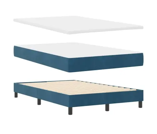 Led Box Spring Voodi Madratsiga Peaga Sinine 120 X 190 Cm Samet