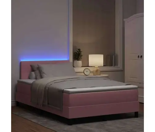 Kastē Ar Atsperēm Gulta Ar Matraci & Led Rozā 120X190 Cm Samts Vidaxl