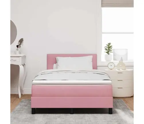 Kastē Ar Atsperēm Gulta Ar Matraci & Led Rozā 120X190 Cm Samts Vidaxl