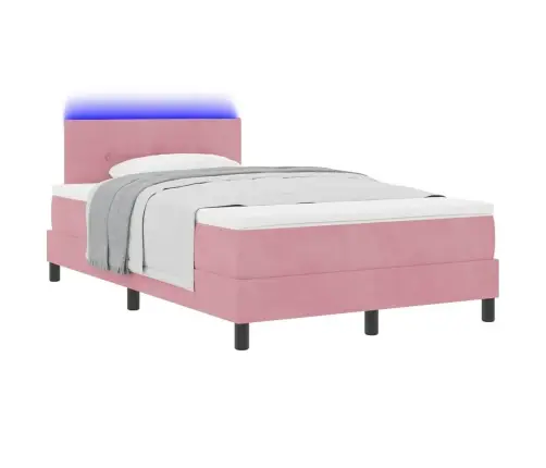 Kastē Ar Atsperēm Gulta Ar Matraci & Led Rozā 120X190 Cm Samts Vidaxl