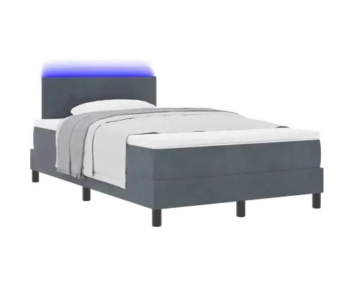 Kaste Pavasara Gulta Ar Matraču Un Led Tumši Pelēka 120X200 Cm Samts Vidaxl