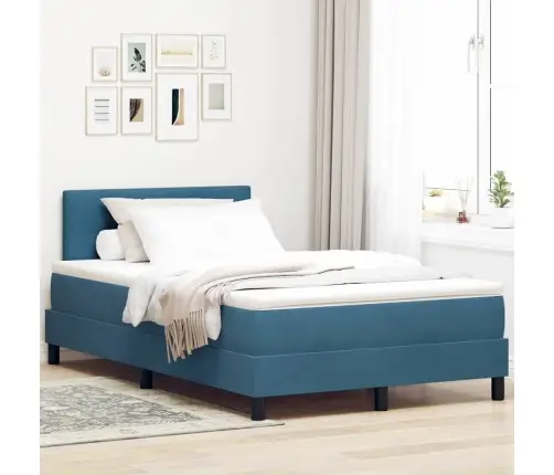 Led Box Spring Voodi Madratsiga Tumesinine 120 X 200 Cm Samet