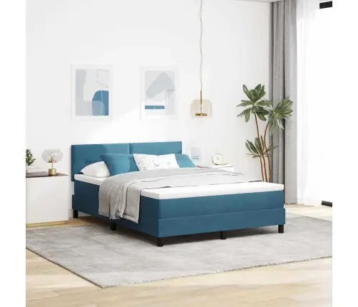 Led Box Spring Voodi Madratsiga Tumesinine 140 X 190 Cm Samet