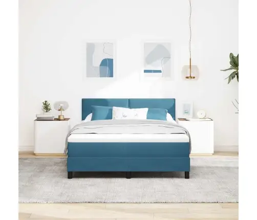 Led Box Spring Voodi Madratsiga Tumesinine 140 X 190 Cm Samet