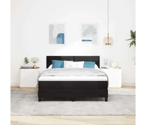 Led Box Spring Voodi Madratsiga Lediga Must 140 X 200 Cm Samet