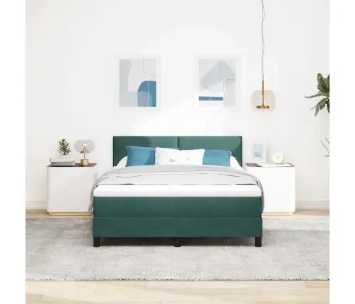 Led Box Spring Voodi Lediga Tume Rohelise 140 X 200 Cm Samet