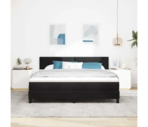 Led Box Spring Voodi Madratsiga Lediga Must 180 X 200 Cm Samet