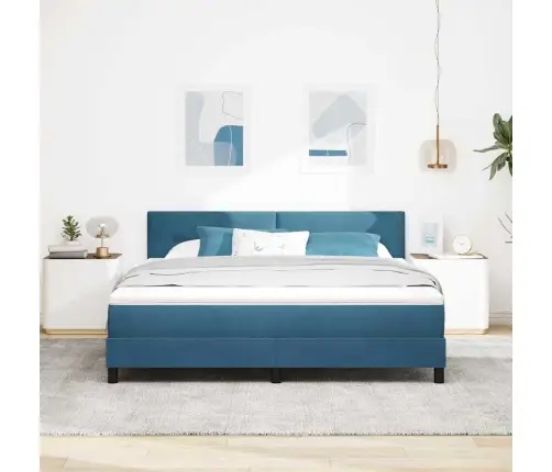 Led Čiužinio Lova Su Led Tamsiai Mėlyna 180 X 200 Cm Aksomas