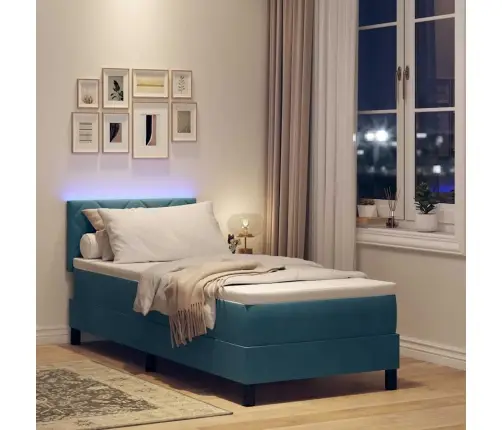 Led Box Spring Voodi Madratsiga Tumesinine 80 X 200 Cm Samet