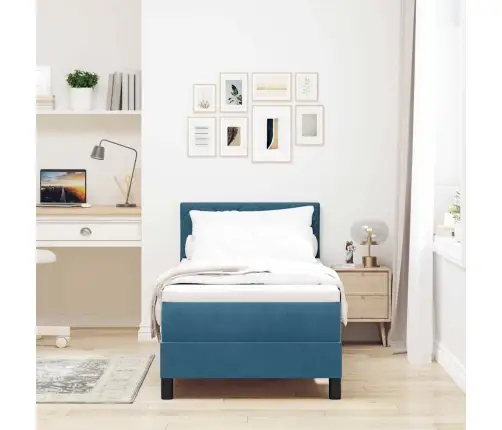 Led Box Spring Voodi Madratsiga Tumesinine 80 X 200 Cm Samet